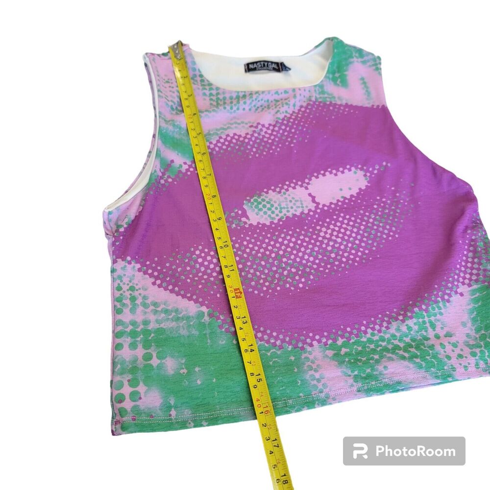 Nasty Gal Tank Top Womens Multi Color Green & Purple Lips Sz 8 - Picture 4 of 5